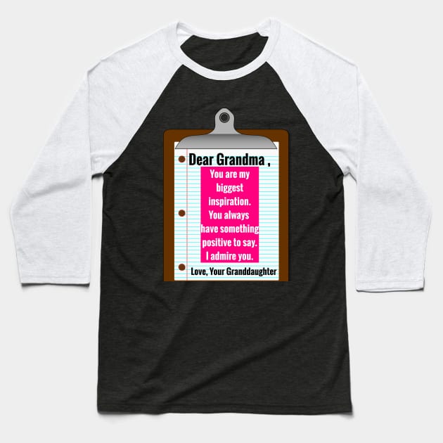 Dear Grandma: Special Personalized Message to Grandma From Granddaughter - Gifts Grandmothers Will Love Baseball T-Shirt by S.O.N. - Special Optimistic Notes 